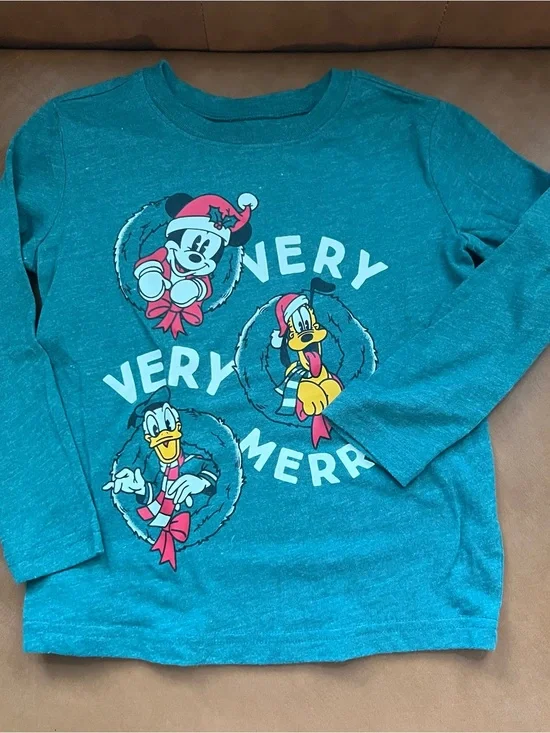 Disney Jumping Beans Boys Green Mickey Mouse Christmas Holiday Tee Shirt Sz 4T