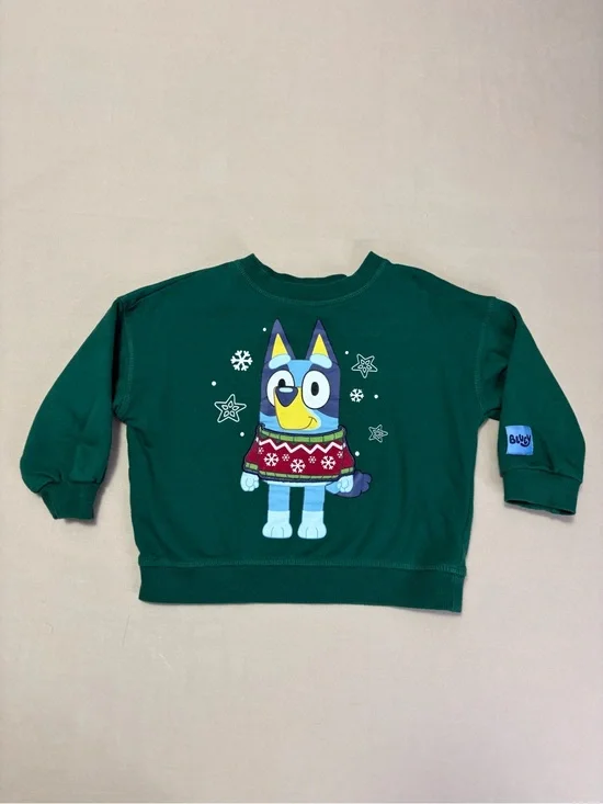 Bluey Green Kids Crewneck Sweatshirt with Holiday Sweater Graphic Size 3T
