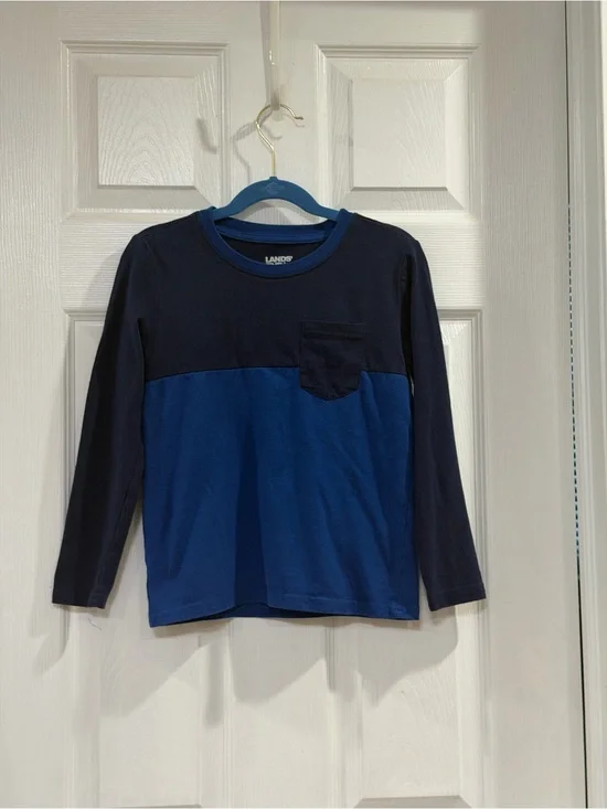 Lands' End Kids Two-Tone Long Sleeve Tee in Navy & Royal