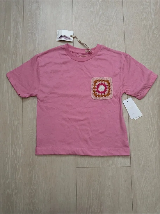 Jessica Simpson Pink Short Sleeve Tee with Crochet Pocket