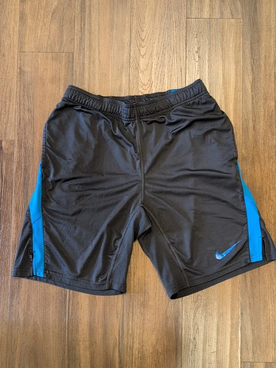 Nike Dri Fit Men’s Charcoal/Black Athletic Shorts with Blue Panels