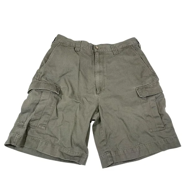 Haggar 34 Olive Green Cargo Shorts Cotton Utility Pockets Gorpcore Hiking Rugged