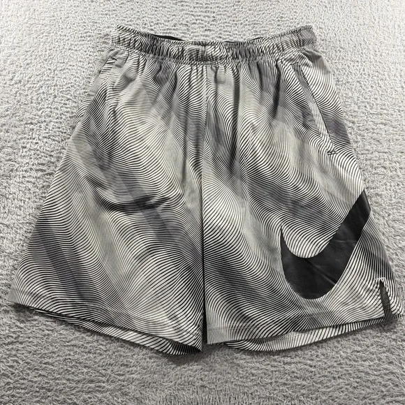 Nike Dri Fit Pattern Basketball Shorts Mens Large Black White Wavy Linear Flow