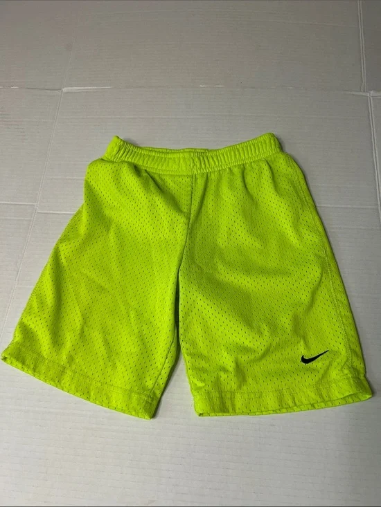 Nike Boys Size 7 Lined Neon Lime Performance Shorts embroidered logo