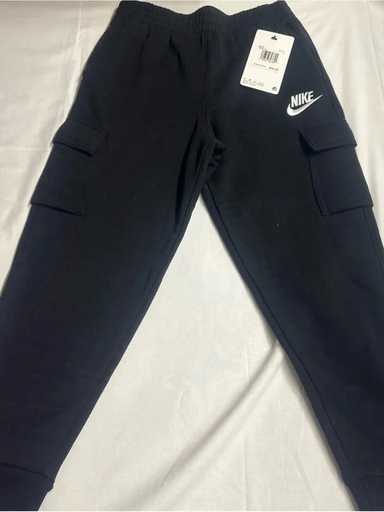Nike Kids Black Cargo Sweatpants with White Logo