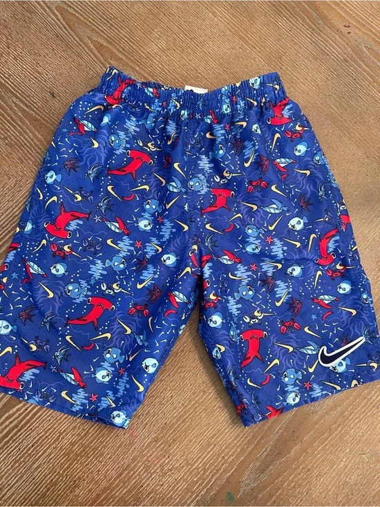 Nike Kids Blue Shark & Sea Motif Athletic Shorts with Red Accents