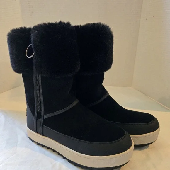 Koolaburra UGG Women's Tynlee Suede Fur Boots Black & White Sz 6‎ EUC 1105889