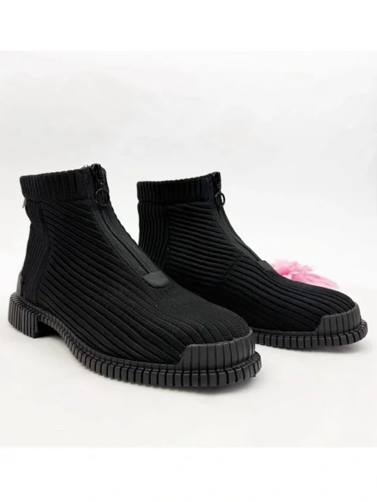 Camper Pix Ribbed Tencel Lyocell Ankle Boots Black