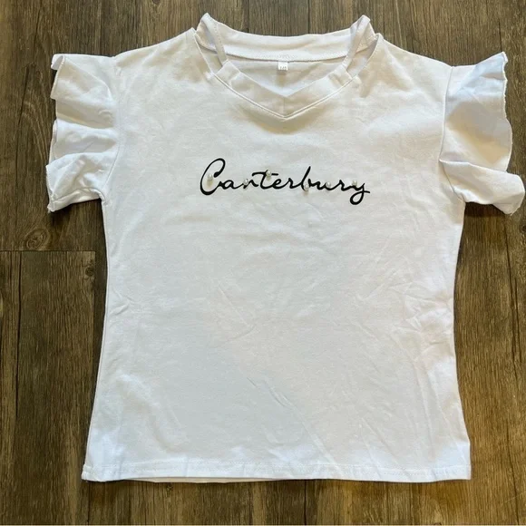 Girls Canterbury White Top With ruffle Short Sleeves Size 10
