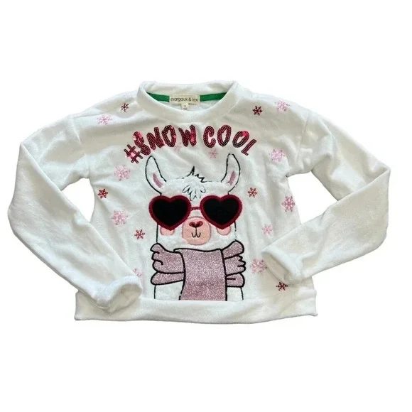 Margaux & Lexi White Velour Snow Cool Llama Sweater 4