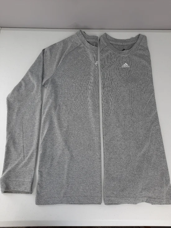 Bundle Of 2 Adidas Climalite Boys Light Gray Crewneck Long Sleeve Shirts Large