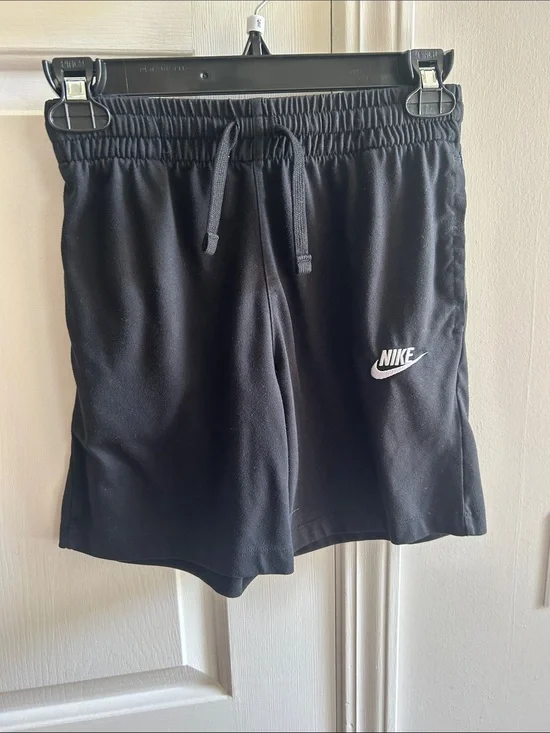 Nike Black Athletic Shorts with White Swoosh Boys Medium