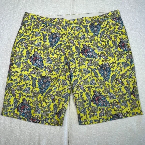 Hreski Mens Golf Shorts 40 Paisley Yellow Multi Color Loud Performance Stretch