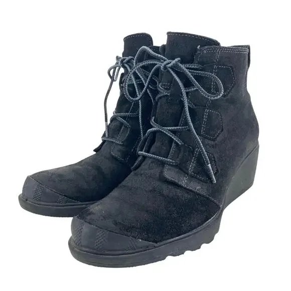 Sorel‎ Women’s 7 Black Waterproof Suede Joan of Arctic Wedge Ankle Boot