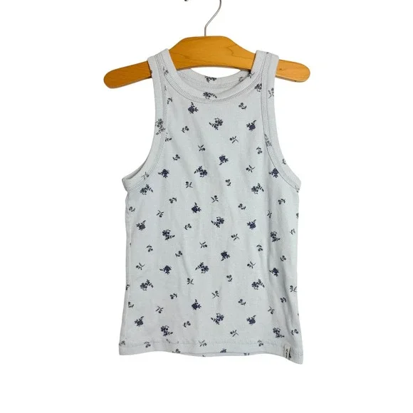 Abercrombie Kids Blue Floral Ribbed Tank Top High Neck Racerback Size 9/10