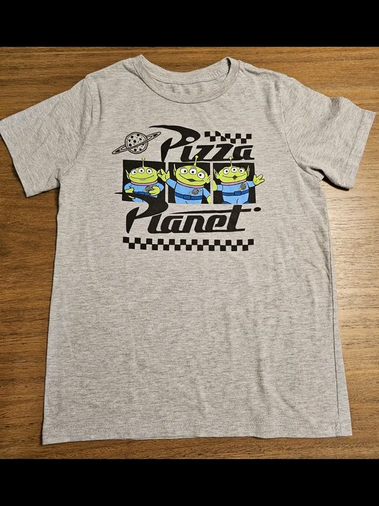 Disney Grey T-Shirt with Green Alien Pizza Planet Graphic