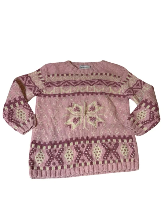 Kobe Kids Girls 6X Pink Fair Isle Snowflake Ramie Cotton Knit Sweater