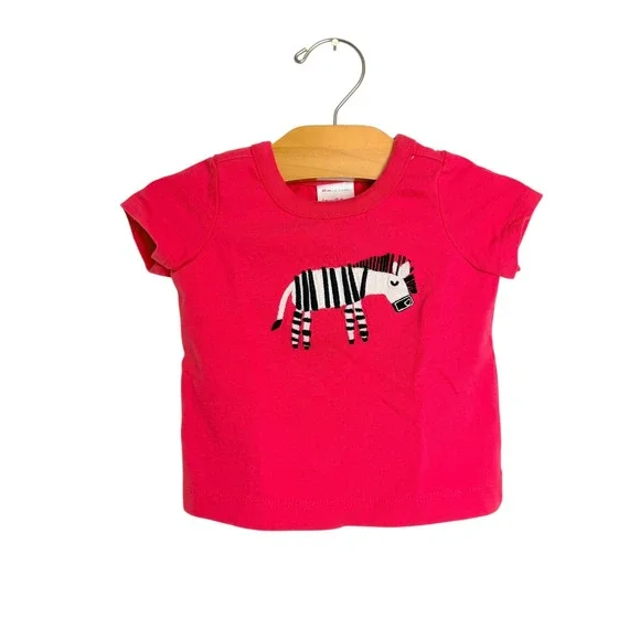 Hanna Andersson Pink Zebra Embroidered Short Sleeve T-Shirt 60cm US 3-6 Months