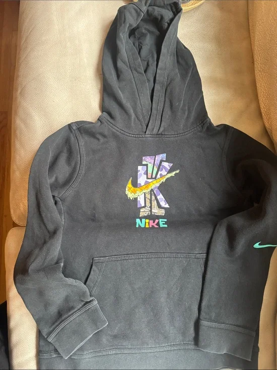 Nike Black Kids Hoodie with Multicolor Graphic Logo