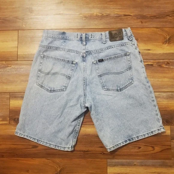 Vintage Y2K Lee Mens Baggy Loose Denim DISTRESSED Jean Shorts Size 34 Jorts