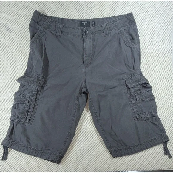 Union. Men's Gray Cargo Shorts Cotton Canvas Flat Front Cargo Pockets