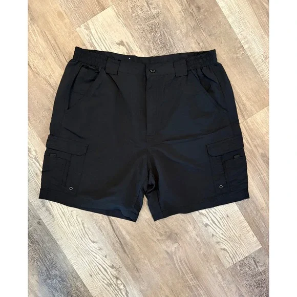 Hook & Tackle Beer Can Island Fishing Cargo Shorts Mens 40 Black Nylon Outdoor