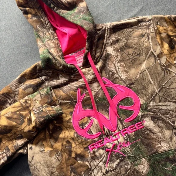 Realtree Xtra Camo Hoodie Pink Logo Girls Large 12-14 Camouflage Sweatshirt