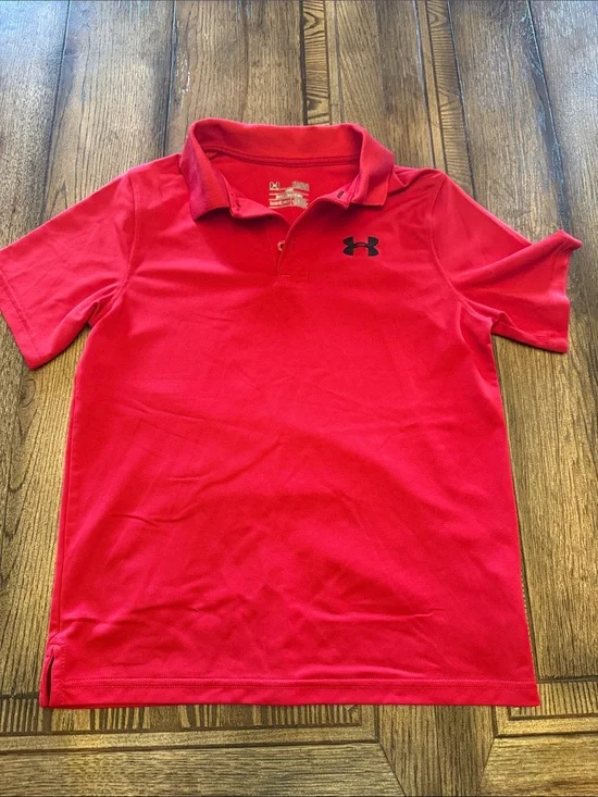 Under Armour Boys Bright Red Polo with Black Logo
