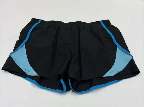 Nike Girls Performance Running Shorts Black with Light Blue Trim L(12-14)