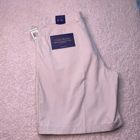 Club Room Flat Front Light Khaki Chino Short 34