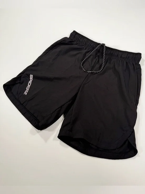 Spiderz Mens Medium Athletic Shorts Black Perforated Running Workout Gym Pockets