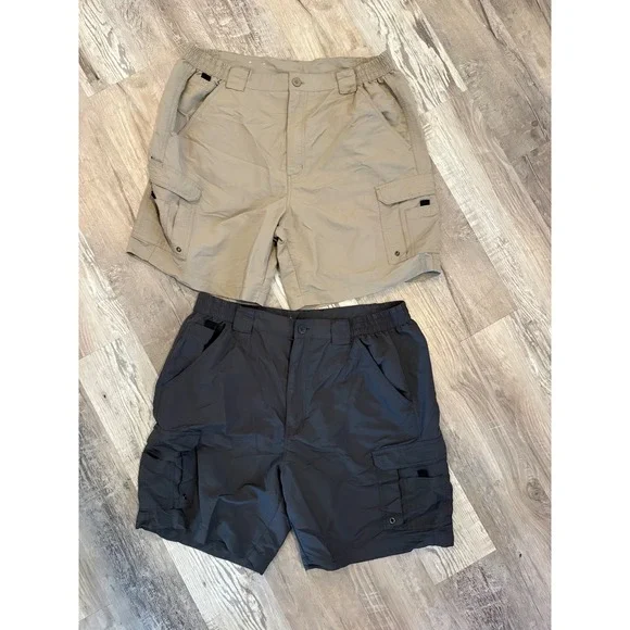 World Wide Sportsman Mens 38 Fishing Cargo Shorts Tan Grey Outdoor Hiking SET