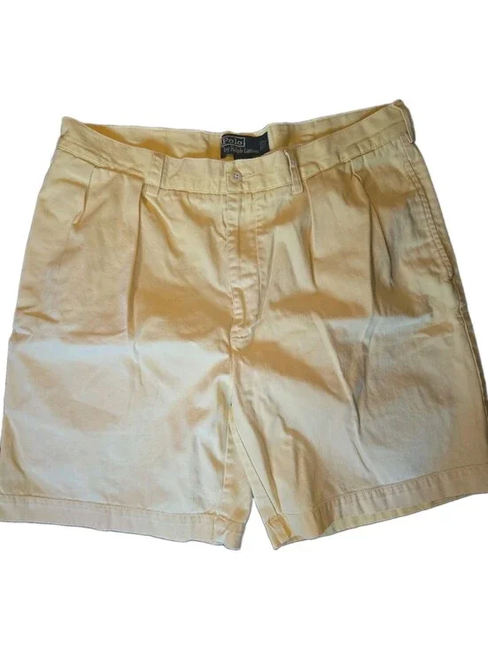 Vtg Polo Ralph Lauren Tyler Short classic Chino Yellow Mens Summer 100% Cotton