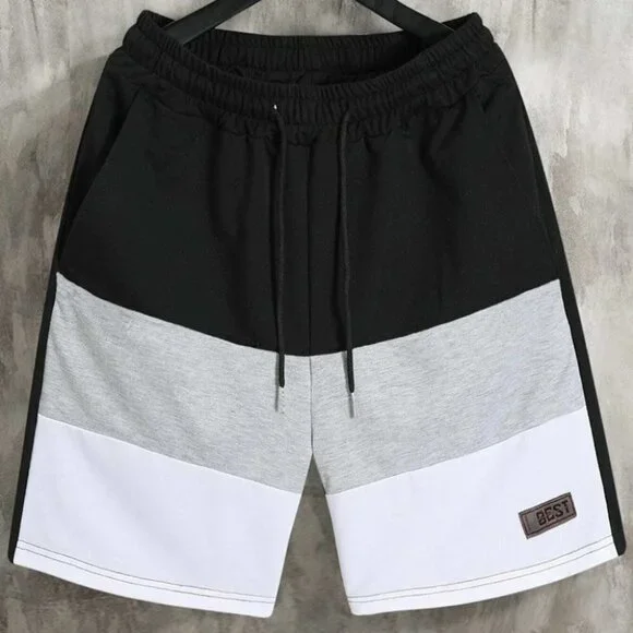 Black Casual Men's Color Block Shorts