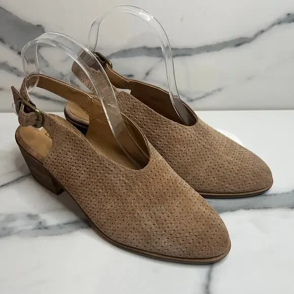 Lucky Brand Women's Brown Perforated Leather Slingback Mule Lideton Bootie Sz 7