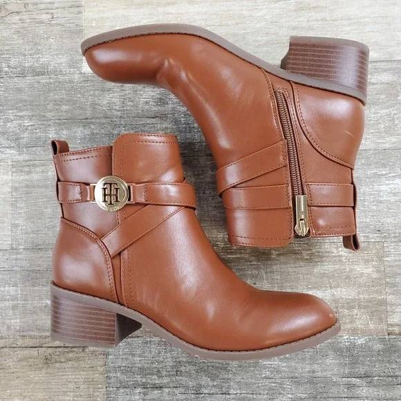Tommy Hilfiger Womens Tan Brown‎ Diyana Boots Sz 6.5 Zip Up Ankle Booties