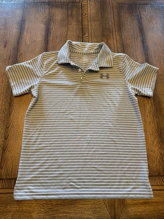 Under Armour Performance Matchplay Gray & White Striped Kids Polo