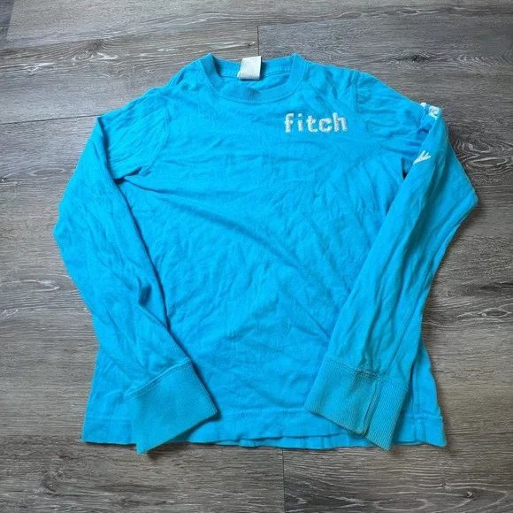 Abercrombie Kids Muscle Tee Boys Large Blue Long Sleeve Embroidered Fitch Shirt