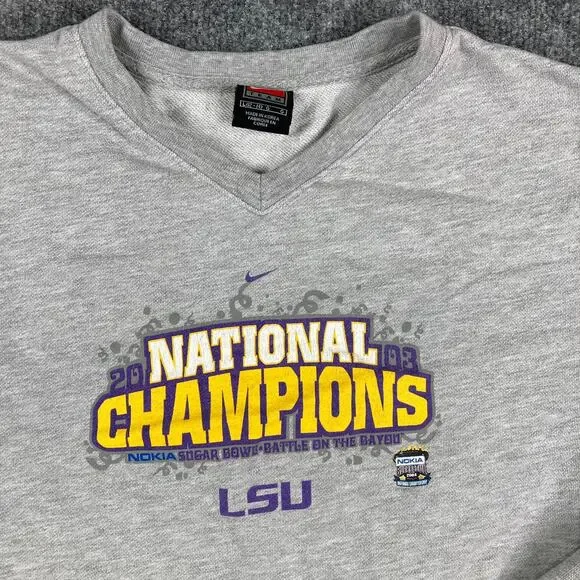 Nike Sweatshirt Boys Size‎ L Gray LSU National Champions Graphic NCAA V-Neck