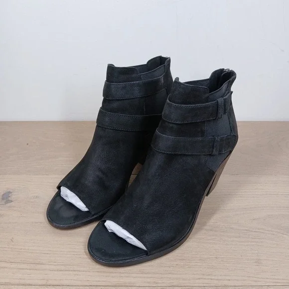 Eileen Fisher Boots Womens 9 Black Suede Open Toe Ankle Minimalist Boho Elegant