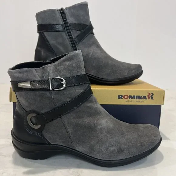Romika Cassie NEW‎ Gray Suede Ankle Boots Booties Womens EU 37 US 6-6.5 Comfort