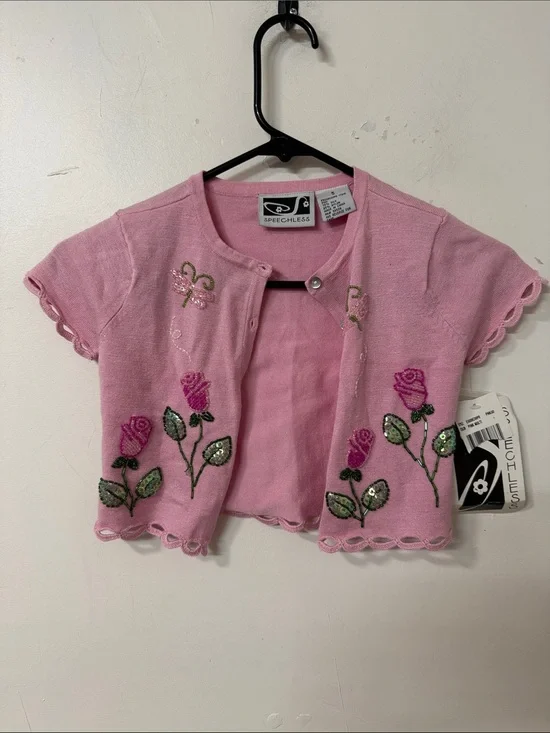 Speechless Pink Floral Sequin Embellished Cropped Cardigan