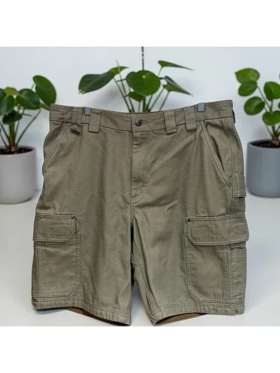 Duluth Trading Work Utility Canvas Cargo Shorts Sz 38 Khaki Brown 100% Cotton
