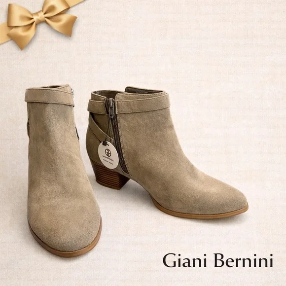 Giani Bernini Oleesia Taupe Suede Ankle Boots Block Heel Size 10M NWT