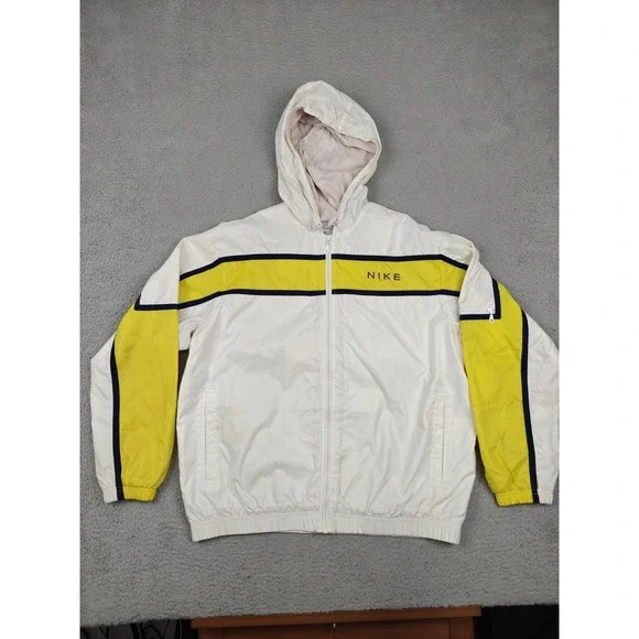 Vintage Nike Windbreaker‎ Jacket Youth Large 12-14 White Yellow Hooded Zip