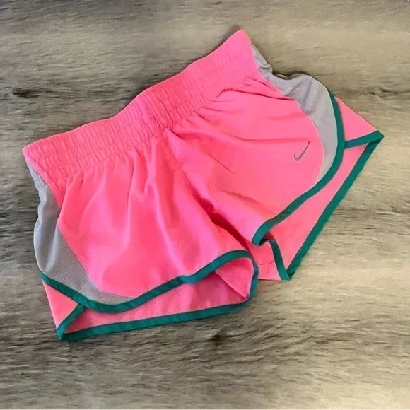 NIKE Dry Fit Pink Green White Swoosh Athletic Lightweight Gym Workout Shorts M