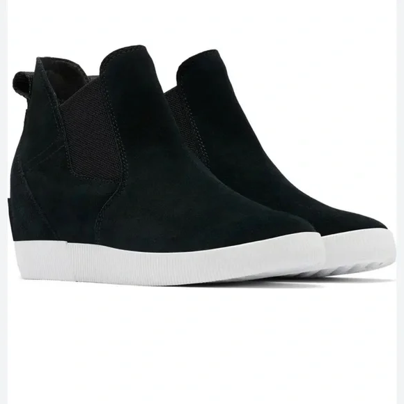 Sorel Out N About Slip-On Wedge II Black Suede Wedge Sneakers