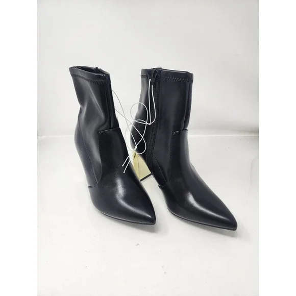 A New Day Womens Ankle Boots Black Faux Leather Gold Heel Casual Size 7