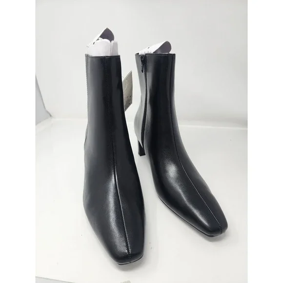 A New Day Womens Square Toe Ankle Boots Black Faux Leather Casual Size 11