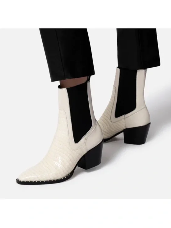 Dolce Vita Cream Croc-Embossed Chelsea Booties
